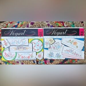 Vintage 1950s Vogart Kittens Swans and Floral Transfer Patterns Set of 2